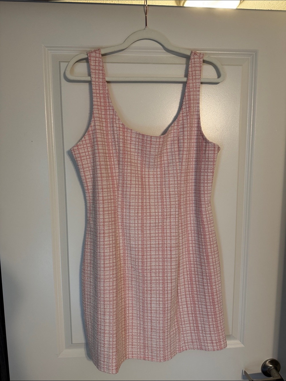 Classic Pink Check Scoop-Neck Women's Dress